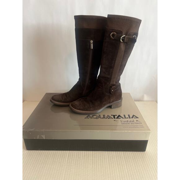 Aquatalia by Marvin K brown suede tall riding boots Size 7 1/2 - Picture 1 of 14